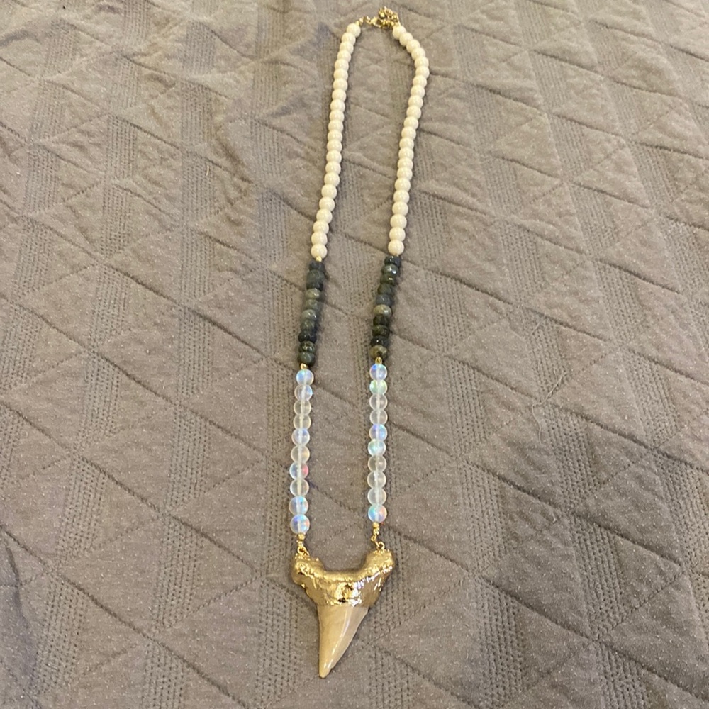 Long beaded shark tooth necklace
